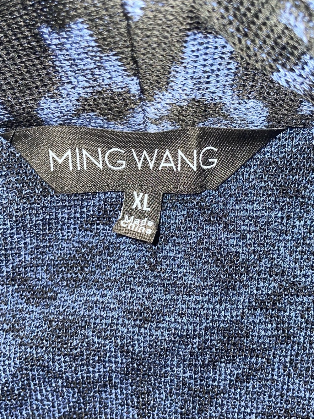 Ming Wang Blue and Black Floral Jacquard Sweater Tunic clasp front - Picture 7 of 8